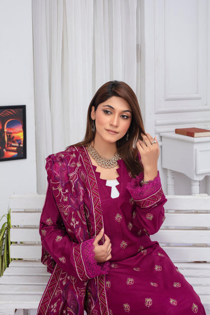 BRANDS INN-3PC DHANAK EMBROIDERED SHIRT WITH HEAVY CUTWORK EMBROIDERED DHANAK SHAWL AND TROUSER-BIC -008