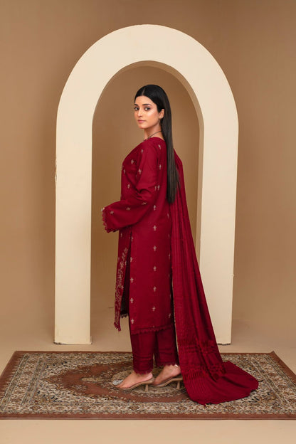 Brands inn-3PC Dhanak Embroidered Shirt with Velvet Dhanak Shawl and Trouser-BIC-2678 M