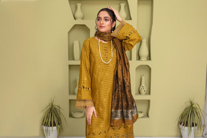 BRANDSINN-3PC KHADAR CUTWORK EMBROIDERED SHIRT WITH KASHMIRI JACQUARD WOOL SHAWL-BIC-1502