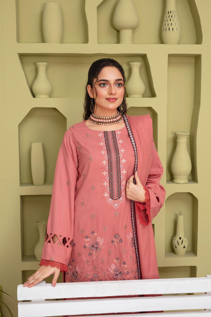 BRANDS INN-3PC DHANAK EMBROIDERED SHIRT WITH HEAVY CUTWORK EMBROIDERED DHANAK SHAWL AND TROUSER-BIC -1507