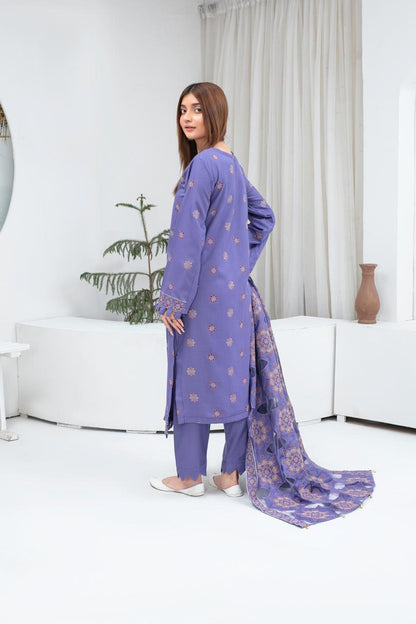 BRANDS INN-3PC DHANAK EMBROIDERED SHIRT WITH HEAVY CUTWORK EMBROIDERED DHANAK SHAWL AND TROUSER-BIC-1511