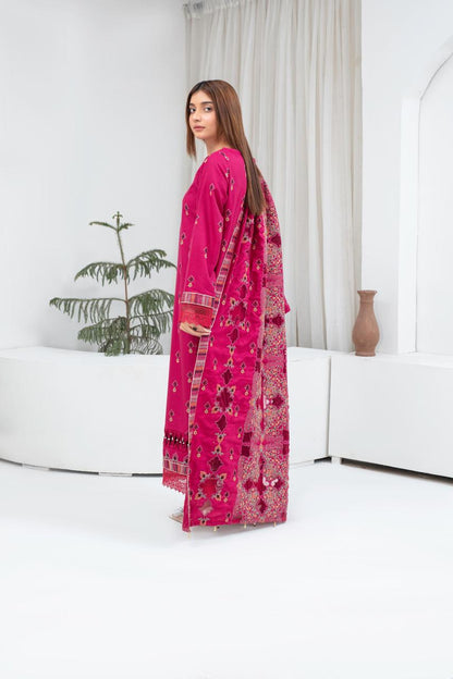 BRANDS INN-3PC DHANAK EMBROIDERED SHIRT WITH HEAVY CUTWORK EMBROIDERED DHANAK SHAWL AND TROUSER-BIC-1512