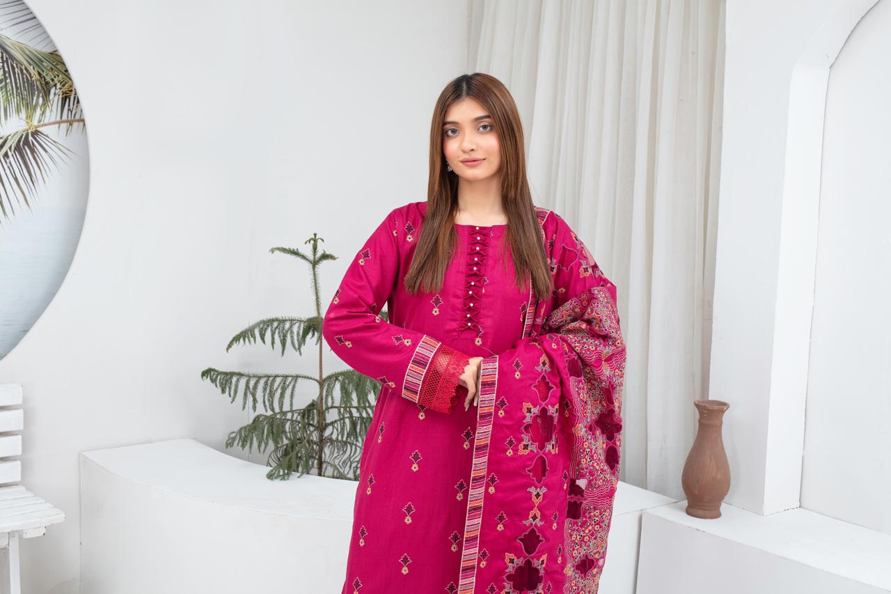 BRANDS INN-3PC DHANAK EMBROIDERED SHIRT WITH HEAVY CUTWORK EMBROIDERED DHANAK SHAWL AND TROUSER-BIC-1512