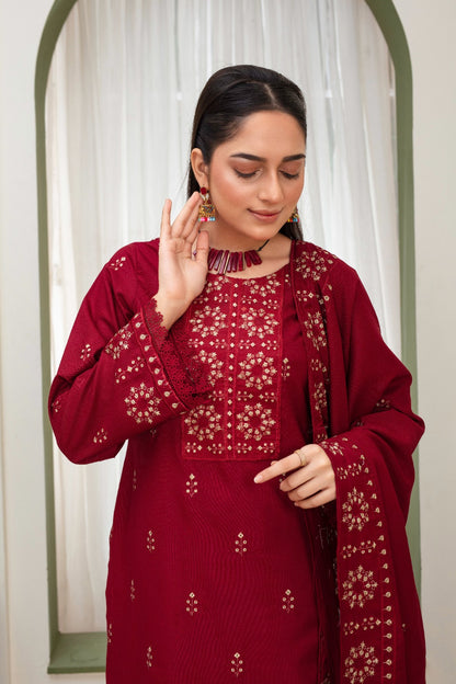 BRANDS INN-3PC DHANAK EMBROIDERED SHIRT WITH HEAVY CUTWORK EMBROIDERED DHANAK SHAWL AND TROUSER-BIC-1514