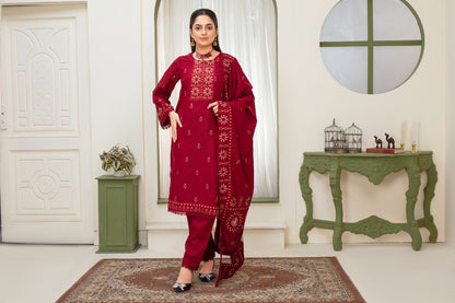 BRANDS INN-3PC DHANAK EMBROIDERED SHIRT WITH HEAVY CUTWORK EMBROIDERED DHANAK SHAWL AND TROUSER-BIC-1514