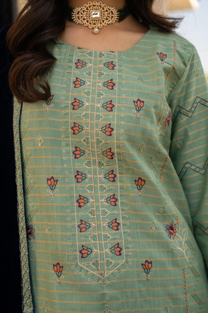 BRANDSINN-3PC KHADDAR EMBROIDERED SHIRT WITH VELVET EMBROIDERED READY TO WEAR SHAWL-BIC-1525