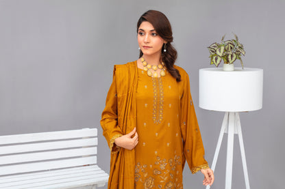 Brands inn-3PC Dhanak Embroidered Shirt with Velvet Dhanak Shawl and Trouser-Bic-2678- Y