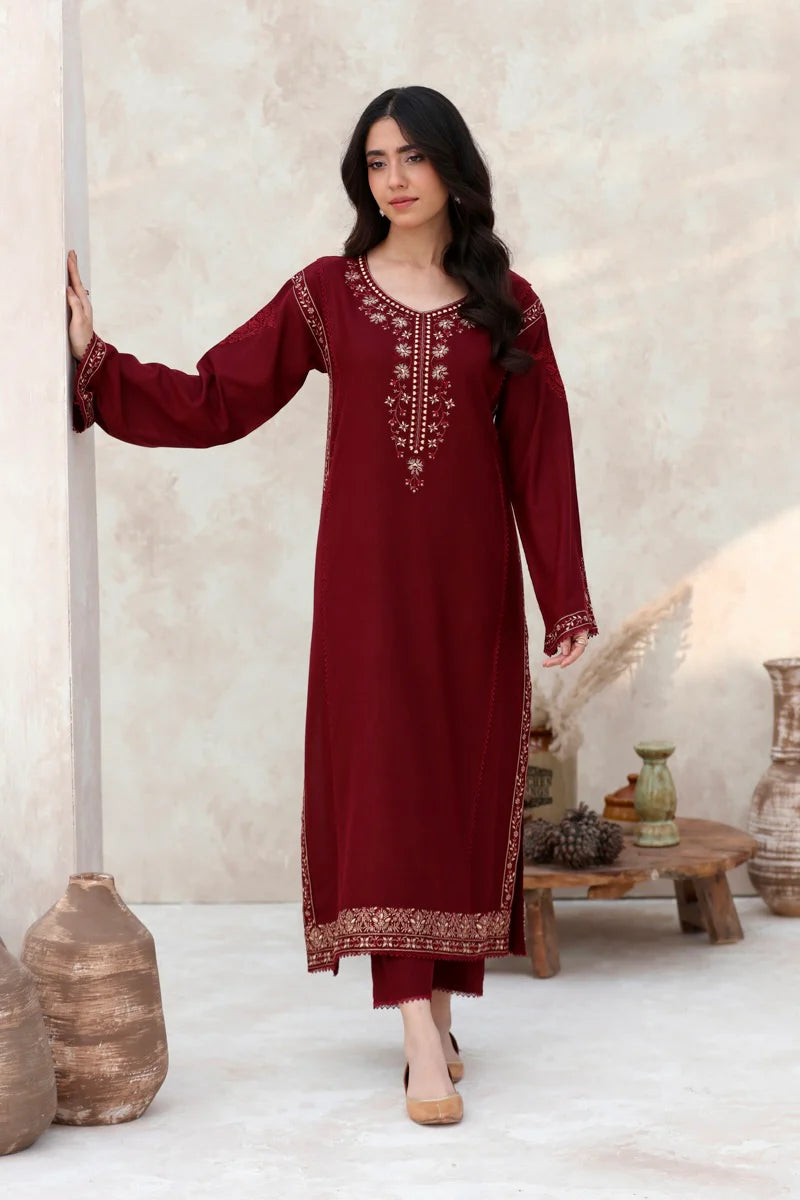 FEROZAE-2PC DHANAK EMBROIDERED SHIRT WITH DHANAK EMBROIDERED SLEEVES-BIC-3417