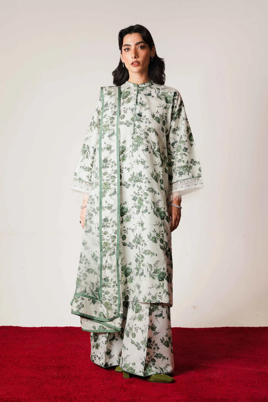 ZARA SHAHJAHAN-KARANADI 3PC PRINT  WITH KARANDI PRINT SHAWL  -BIC-1102