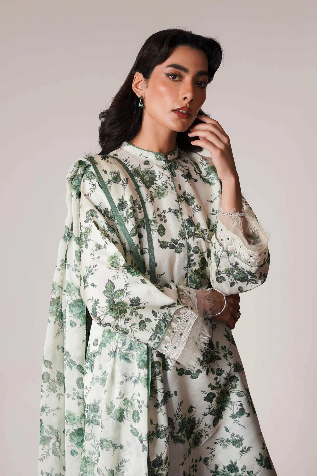 ZARA SHAHJAHAN-KARANADI 3PC PRINT  WITH KARANDI PRINT SHAWL  -BIC-1102