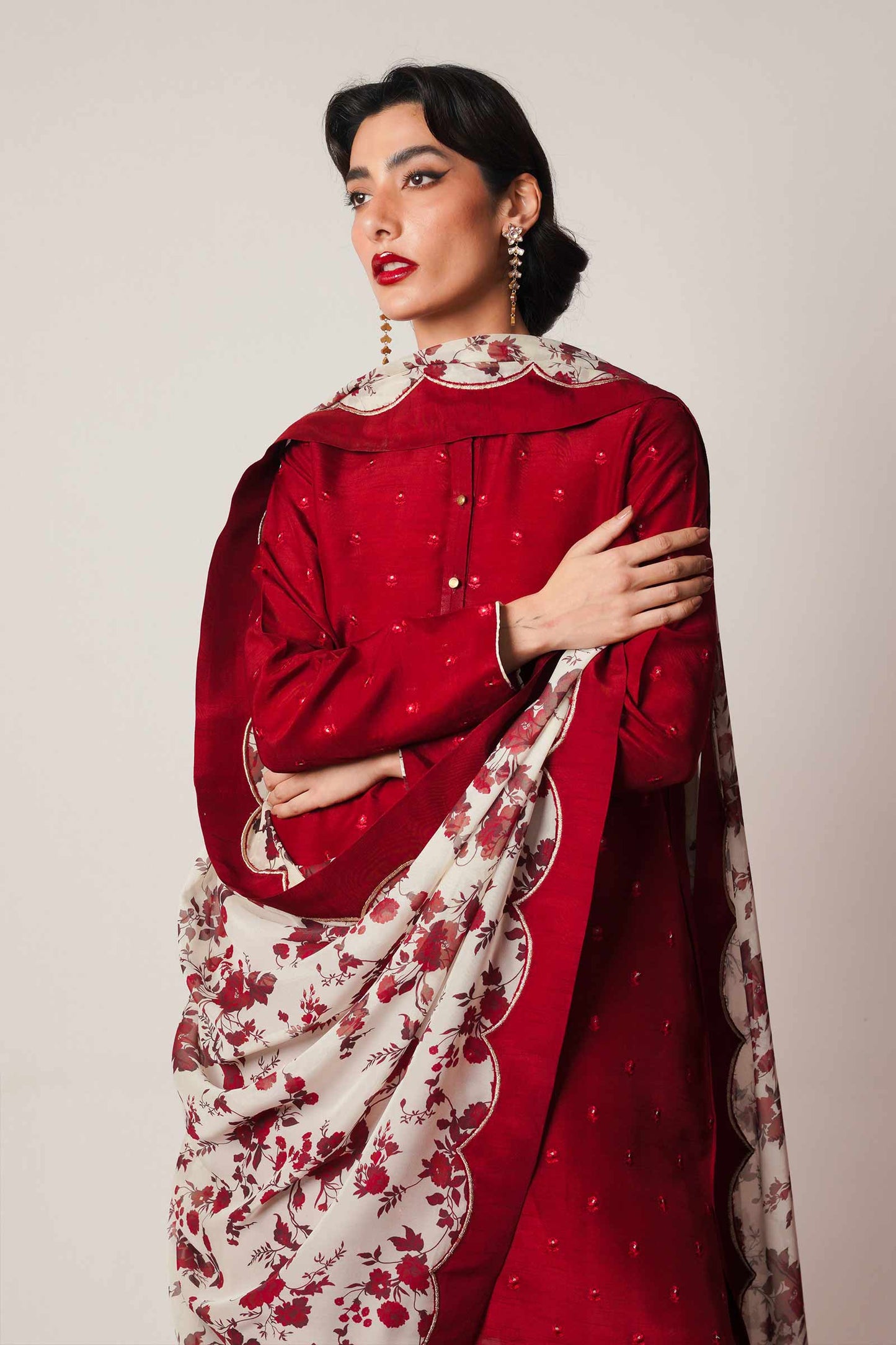 ZARA SHAHJAHAN - 3PC DHANAK  EMBROIDERED SHIRT WITH COUTURE WOOL PRINTED SHAWL AND DHANAK TROUSER-BIC-1249