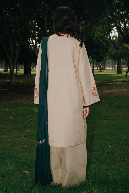 COCO BY ZAHRA SHAHJAHAN - 3PC DHANAK EMBROIDERED SHIRT WITH DHANAK EMBROIDERED SHAWL AND TROUSER-BIC-1224