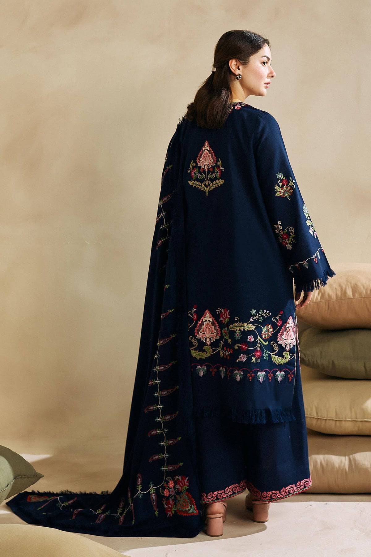 ZARA SHAH JAHAN- 3PC DHANAK EMBROIDERED SHIRT DHANAK EMBROIDERED  DUPATTA AND TROUSER-BIC-3168