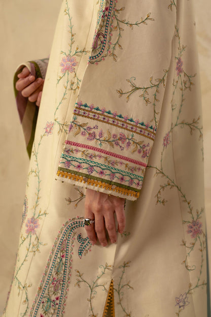 ZARA SHAHJAHAN - 3PC EMBROIDERED SHIRT WITH WOOL PRINT SHAWL AND DHANAK EMBROIDERED  TROUSER-BIC-3229