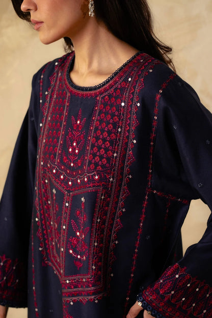 ZARA SHAH JAHAN - 3PC DHANAK EMBROIDERED SHIRT WITH DHANAK EMBROIDERED SHAWL& TROUSER-BIC-3345 B