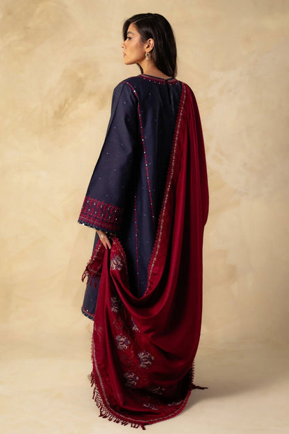 ZARA SHAH JAHAN - 3PC DHANAK EMBROIDERED SHIRT WITH DHANAK EMBROIDERED SHAWL& TROUSER-BIC-3345 B