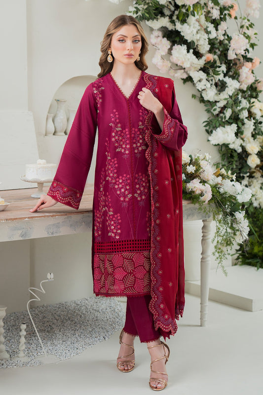 ZIVA- LAWN 3PC EMBROIDERED SHIRT WITH BAMBER CHIFFON  EMBROIDERED DUPATTA WITH TROUSER -BIC- 2787