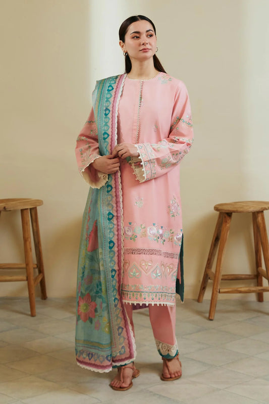 ZAHRA SHAHJAHAN- 3PC LAWN EMBROIDERED SHIRT WITH  DIAMOND PRINT DUPATTA-BIC-2802