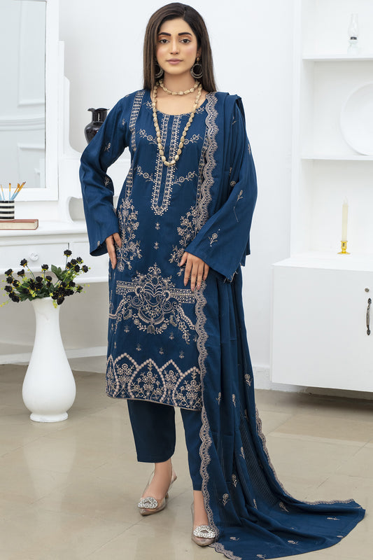 BRANDINN-3PC VISCOUS EMBROIDRED SHIRT WITH VISCOUS EMBROIDRED  SHAWL AND TROUSER-BIC-