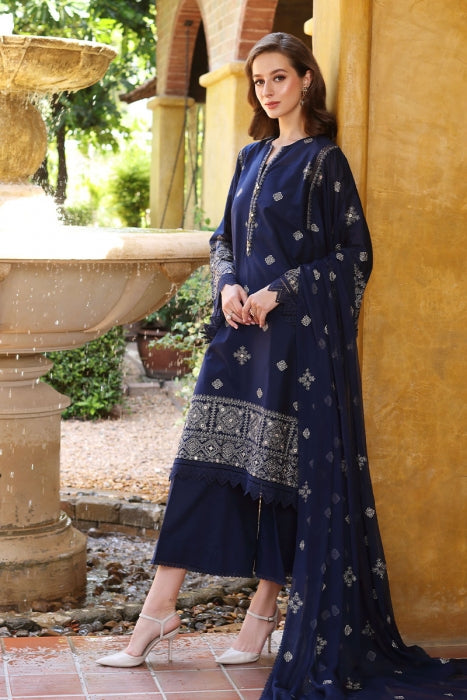 BAREEZE - 3PC DHANAK EMBROIDERED SHIRT WITH CHIFFON EMBROIDERED DUPATTA AND TROUSER -BIC-3138