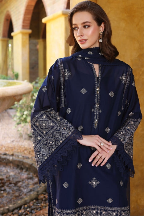 BAREEZE - 3PC DHANAK EMBROIDERED SHIRT WITH CHIFFON EMBROIDERED DUPATTA AND TROUSER -BIC-3138