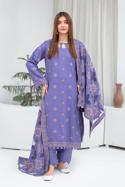 BRANDS INN-3PC DHANAK EMBROIDERED SHIRT WITH HEAVY CUTWORK EMBROIDERED DHANAK SHAWL AND TROUSER-BIC-1511