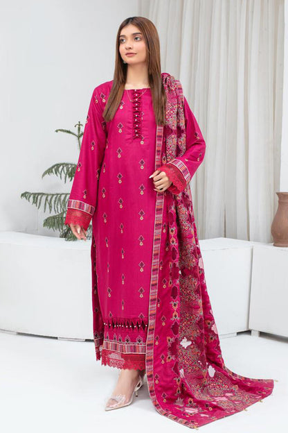 BRANDS INN-3PC DHANAK EMBROIDERED SHIRT WITH HEAVY CUTWORK EMBROIDERED DHANAK SHAWL AND TROUSER-BIC-1512