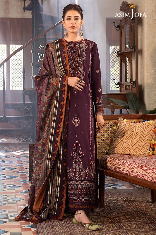 ASIM.JOFA-3PC LAWN EMBROIDERED SHIRT WITH MONARK PRINT DUPATTA AND TROUSER-BIC-3523