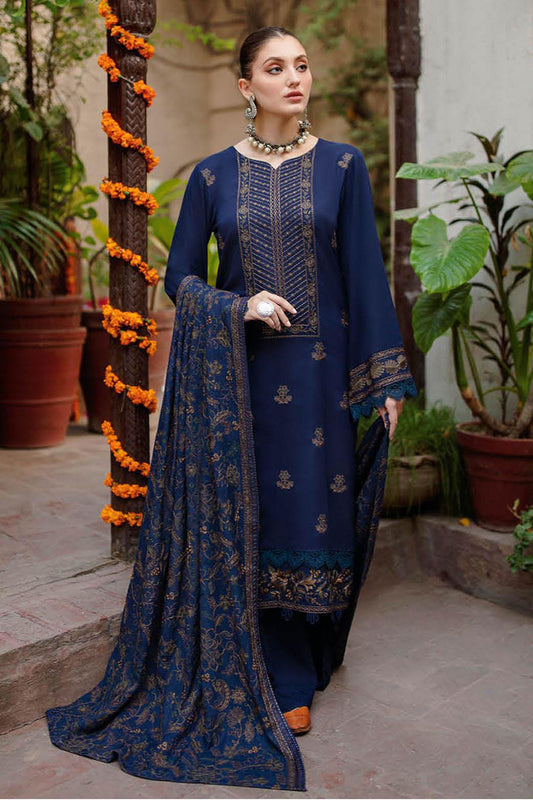 BAREEZE - 3PC DHANAK EMBROIDERED SHIRT WITH DHANAK EMBROIDERED SHAWL AND TROUSER -BIC-3119