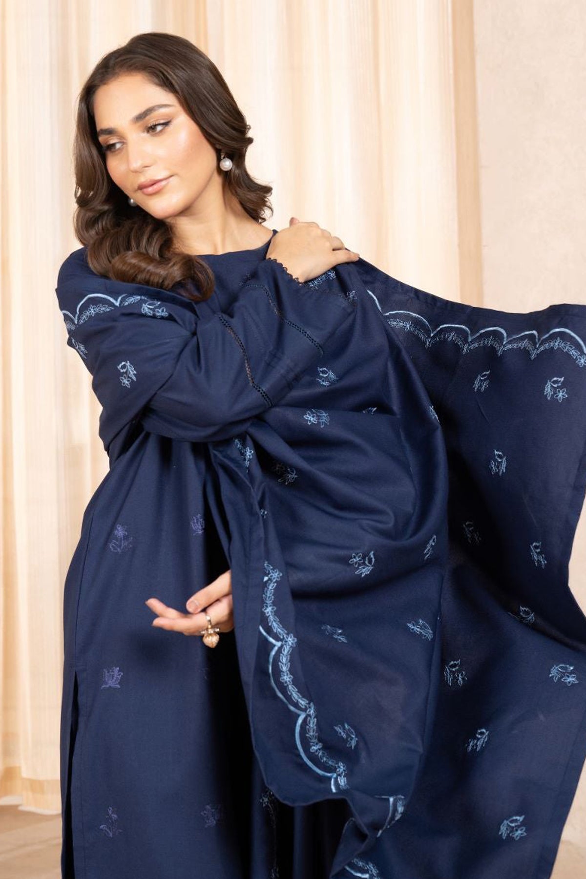 Lazuli - 3PC Dhanak Embroidered Shirt With Dhanak Embroidered  Shawl & Trouser-BIC-3326