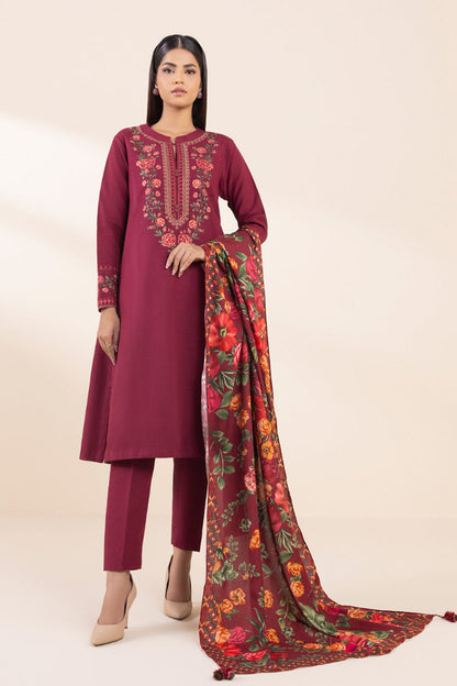 SAPPHIRE- 3PC DHANAK EMBROIDERED SHIRT WITH WOOL PRINT SHAWL AND TROUSER-BIC-3380