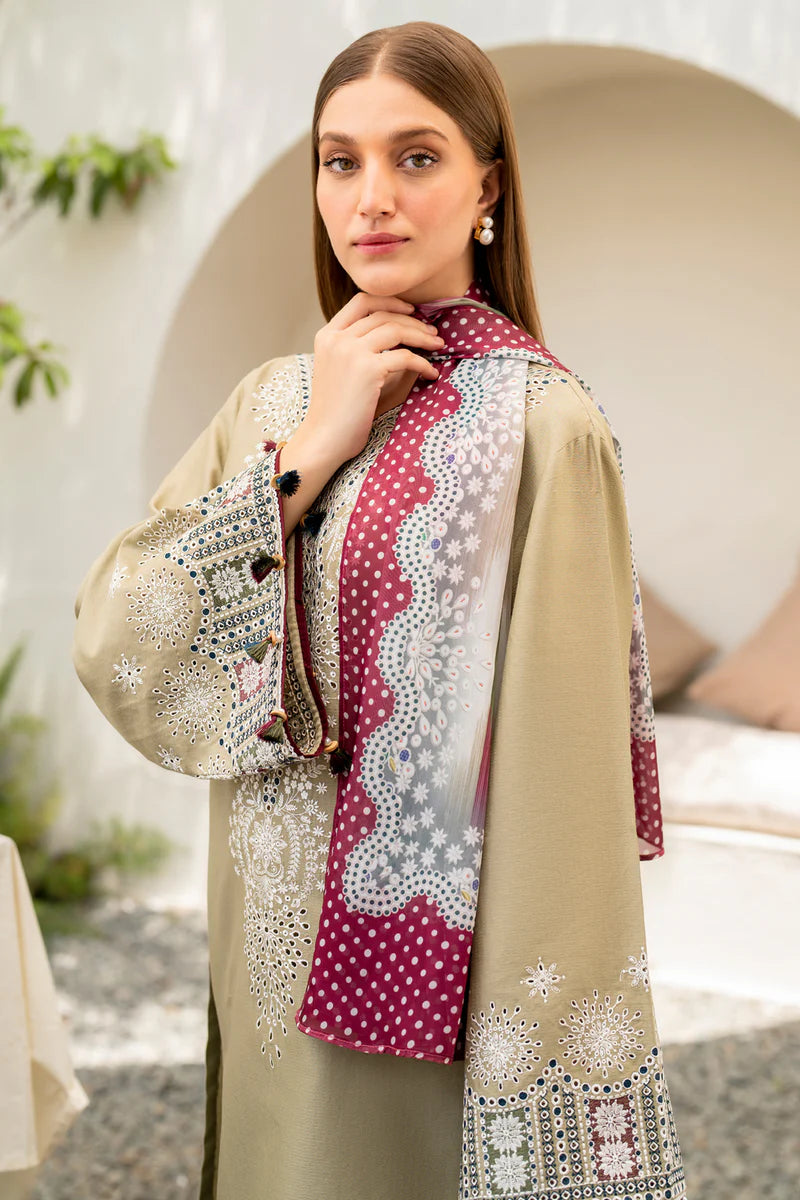 JAZMIN-3PC LAWN EMBROIDERED SHIRT WITH DIAMOND PRINTED DUPATTA & EMBROIDERED TROUSER - BIC