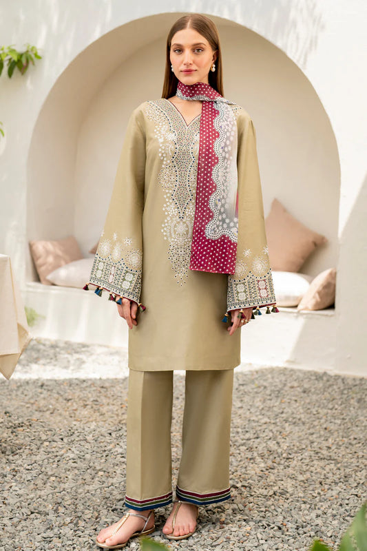 JAZMIN-3PC LAWN EMBROIDERED SHIRT WITH DIAMOND PRINTED DUPATTA & EMBROIDERED TROUSER - BIC