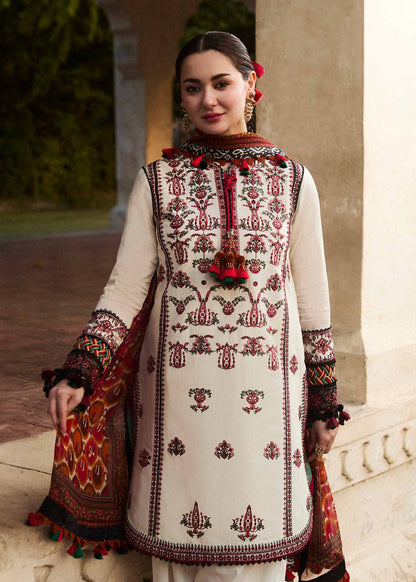 HUSSAIN REHAR- 3PC DHANAK EMBROIDERED SHIRT WITH COUTURE PRINT SHAWL AND TROUSER-BIC- 3160