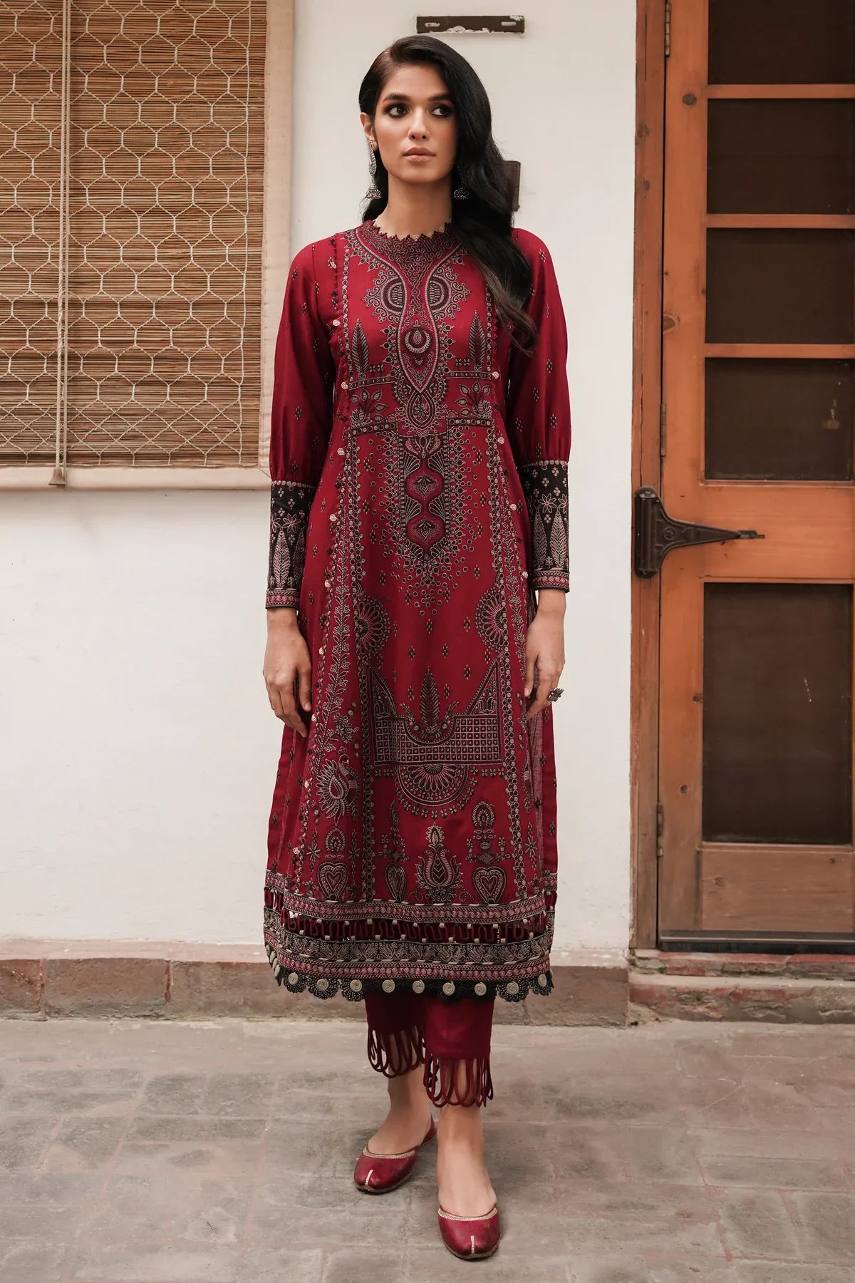 JAZMIN - DHANAK 3PC EMBROIDERED SHIRT WITH COUTURE WOOL PRINT SHAWL - BIC-3149