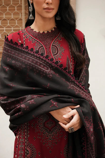 JAZMIN - DHANAK 3PC EMBROIDERED SHIRT WITH COUTURE WOOL PRINT SHAWL - BIC-3149