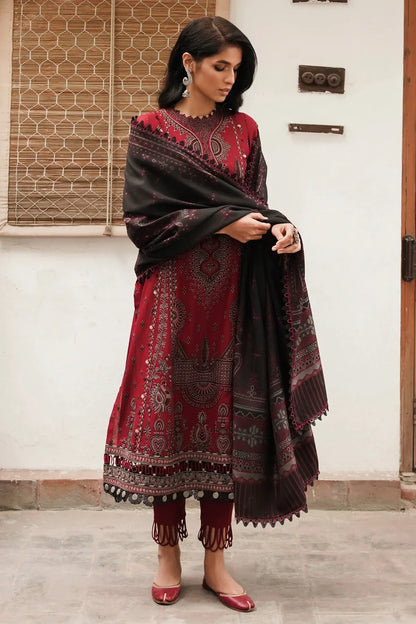 JAZMIN - DHANAK 3PC EMBROIDERED SHIRT WITH COUTURE WOOL PRINT SHAWL - BIC-3149