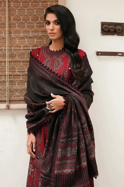 JAZMIN - DHANAK 3PC EMBROIDERED SHIRT WITH COUTURE WOOL PRINT SHAWL - BIC-3149