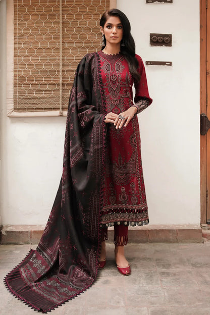 JAZMIN - DHANAK 3PC EMBROIDERED SHIRT WITH COUTURE WOOL PRINT SHAWL - BIC-3149