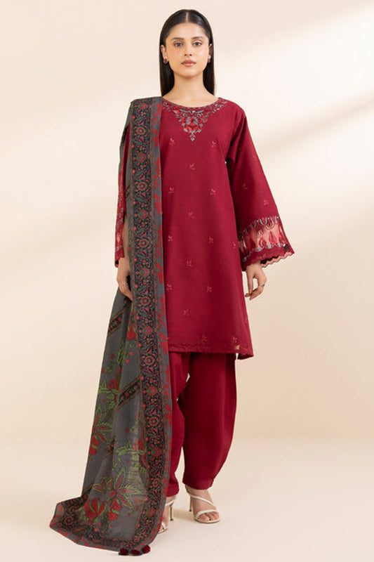 SAPPHIRE-3PC DHANAK EMBROIDERED SHIRT WITH WOOL PRINT SHAWL & TROUSER-BIC-3394