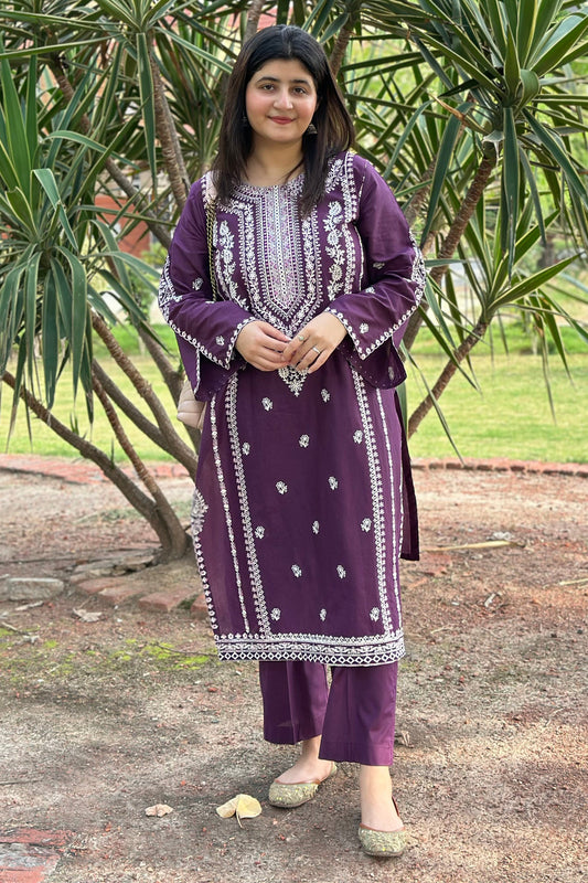 URGE-2PC DHANAK EMBROIDRED SHIRT WITH AND EMBROIDRED TROUSER-BIC-3324