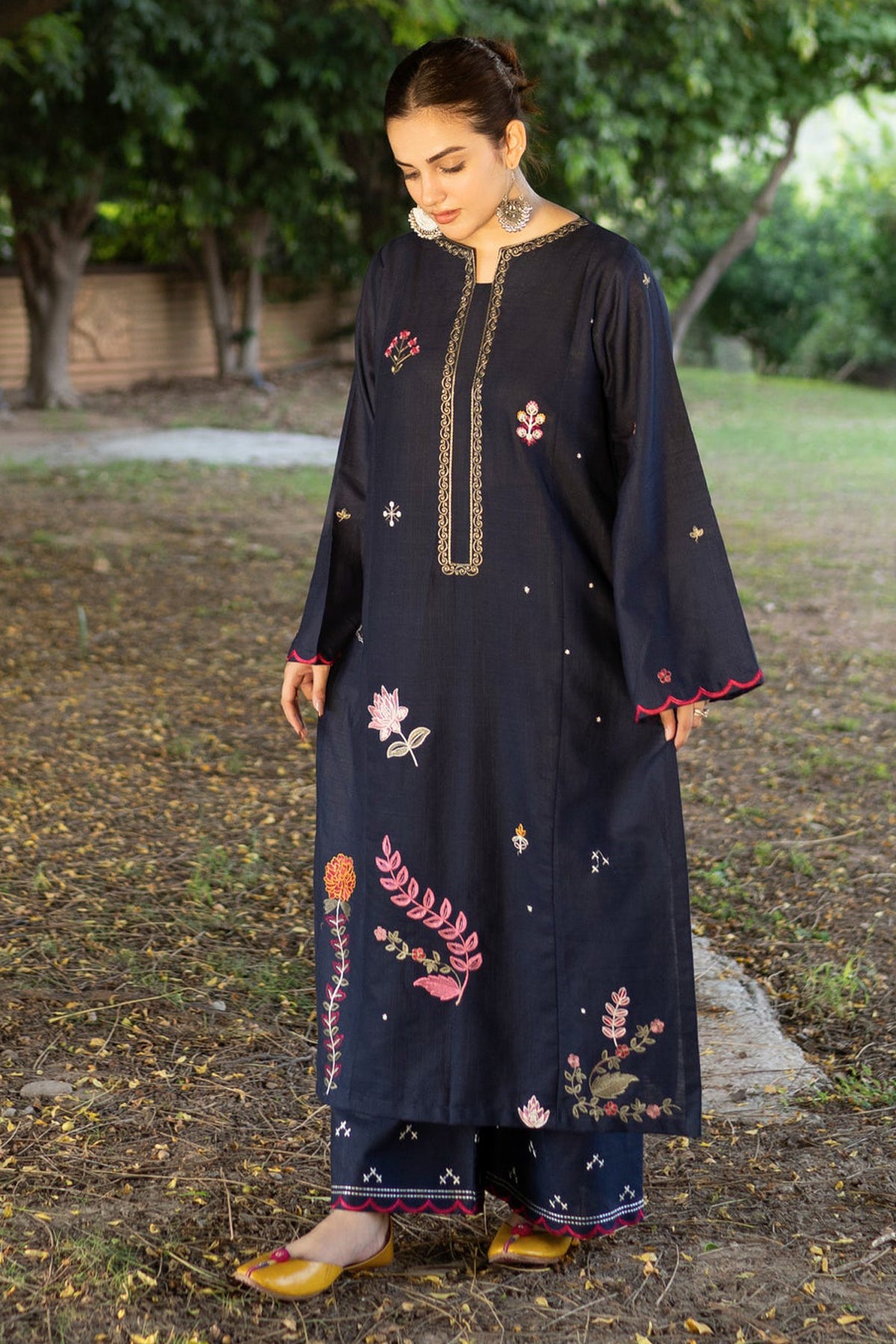 Urge - 2PC Dhanak Embroidered Shirt With Dhanak Embroidered Trouser-BIC-3340