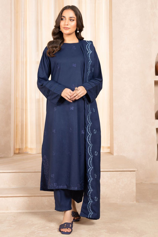 Lazuli - 3PC Dhanak Embroidered Shirt With Dhanak Embroidered  Shawl & Trouser-BIC-3326